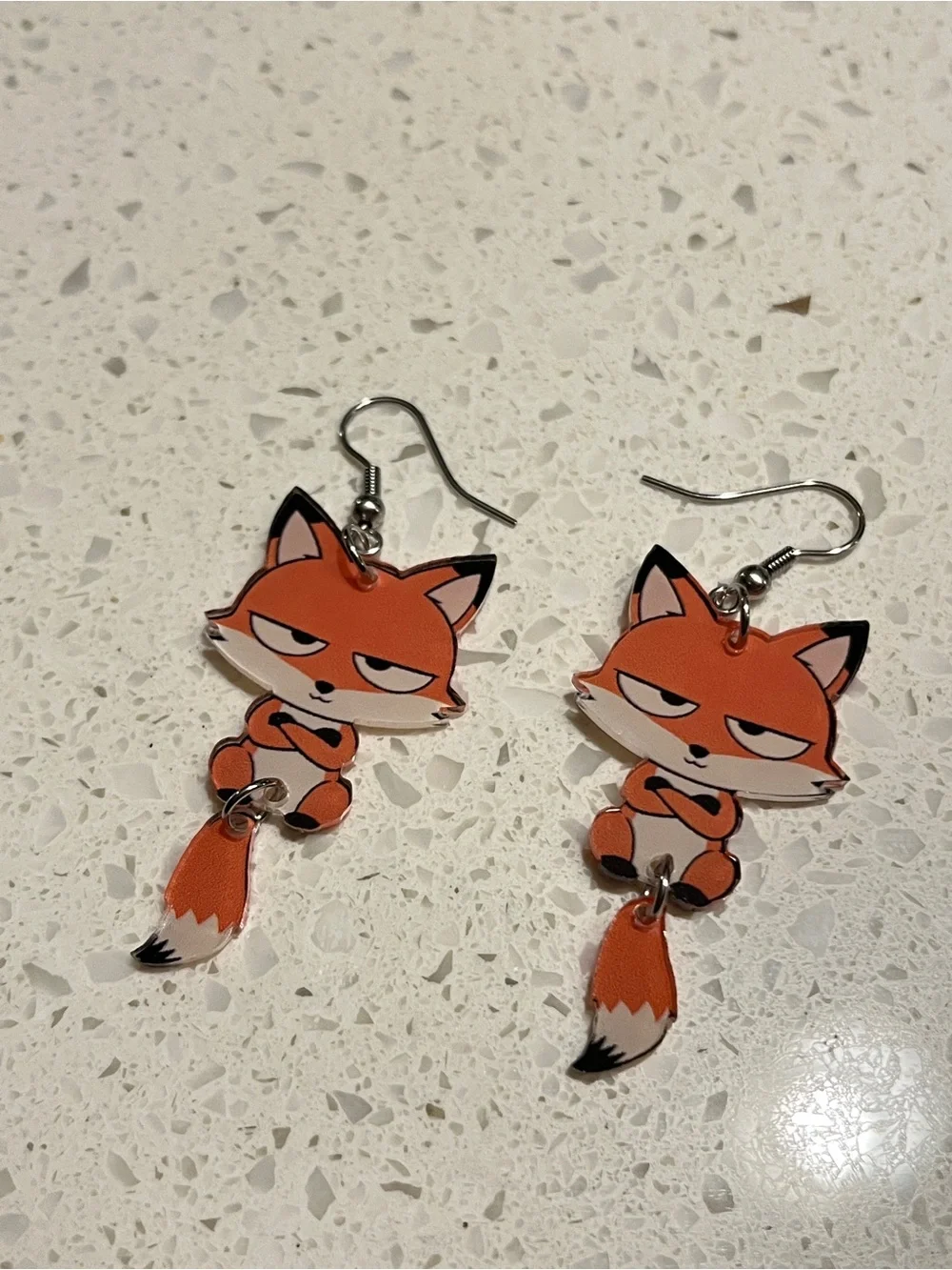2D Flat Cartoon Fox Acrylic Pendant Earrings, Cute & Elegant Minimalist